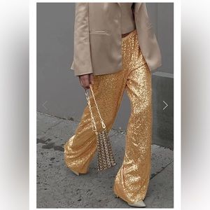Cute Gold Sequin Wide Leg Pants —size XS